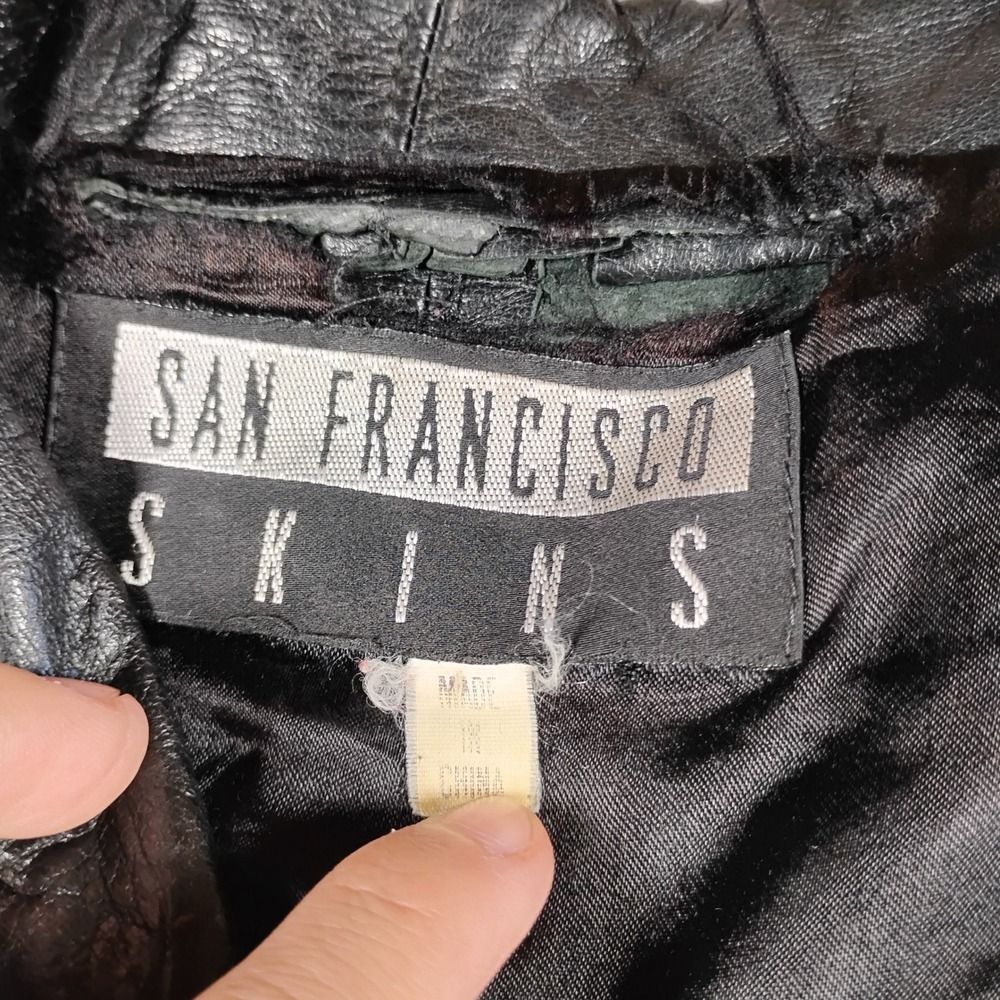 San Francisco Skins Mens Vintage Black Leather Asymmetrical Biker Moto Jacket XL - Picture 7 of 16